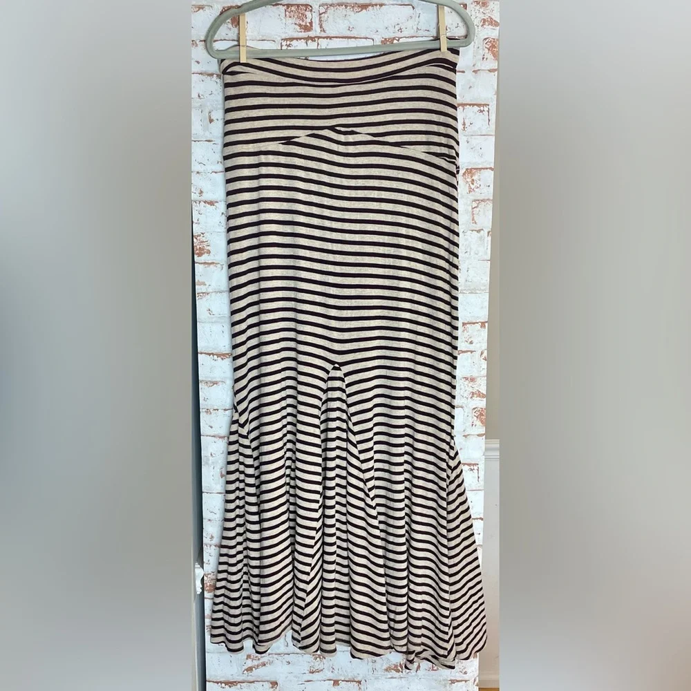 Anthropologie Bordeaux Purple and Cream Striped A-Line Skirt